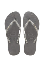 Havaianas Women's Flip Flops Slim Logo Metallic Sandal Steel Grey and Silver