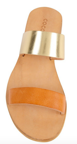 Cocobelle Women's Sandals Leather Slide Italian Sandal Natural / Gold Leather Straps