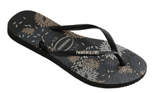 Havaianas Women's Flip Flops Slim Logo Metallic Bloom Sandal Black Silver