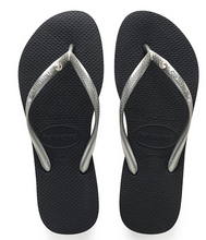Havaianas Women's Flip Flops Slim Crystal Glamour Sandals Black Silver
