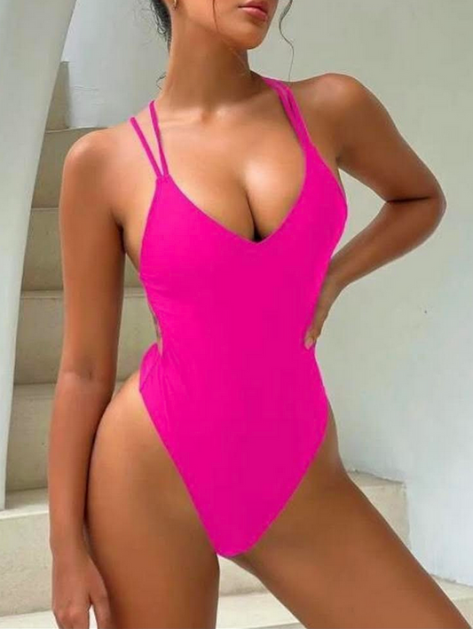 OBL Swimwear Backless Hot Pink One Piece Swimsuit