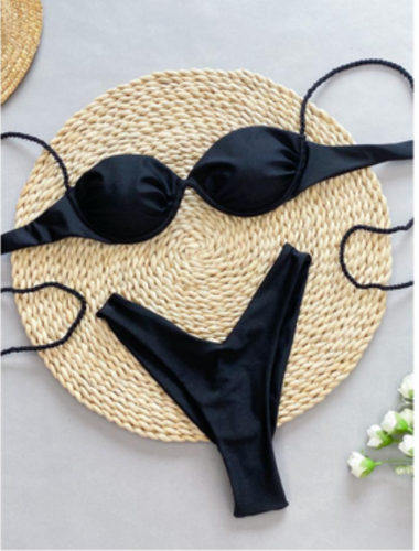 OBL Bikinis Women's Swimwear High Vee Underwire Black Bikini