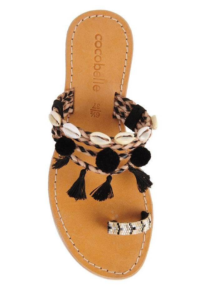 Cocobelle Women`s Sandals Kopi Sandal Black Leather Tassel Sandal