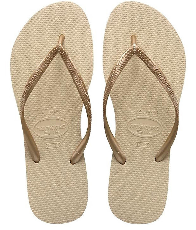 Havaianas Women`s Flip Flops Slim Style Sandal Sand Grey Light Golden Straps