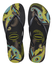 Havaianas Women`s Flip Flops Slim Organic Sandal Black with Paisley Print