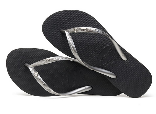 Havaianas Women`s Flip Flops Slim Crystal Glamour Sandals Black Silver