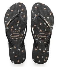 Havaianas Women`s Flip Flops Slim Logo Metallic X Sandals Black Gold Silver