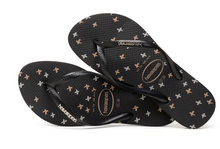 Havaianas Women`s Flip Flops Slim Logo Metallic X Sandals Black Gold Silver