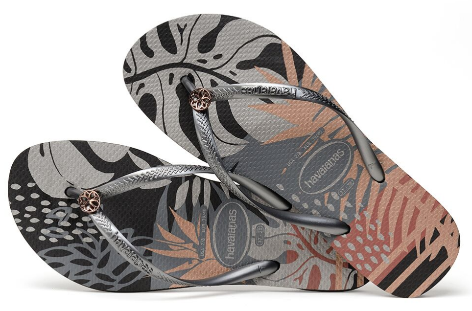 Havaianas Women`s Flip Flops Slim Foliage Sandal Black Floral Sandals