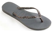 Havaianas Women's Flip Flops Slim Logo Metallic Sandals Steel Grey Confetti Glitter
