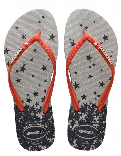 Havaianas Women's Flip Flops Slim USA Stars Sandals Blue Silver Red