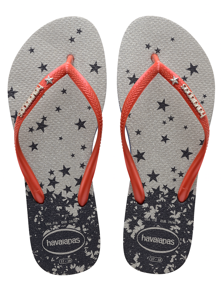 Havaianas Women`s Flip Flops Slim USA Stars Sandals Blue Silver Red