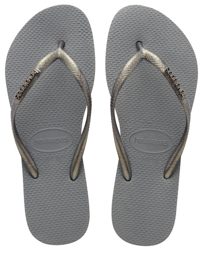 Havaianas Women's Flip Flops Slim Logo Metallic Sandals Steel Grey / Glitter