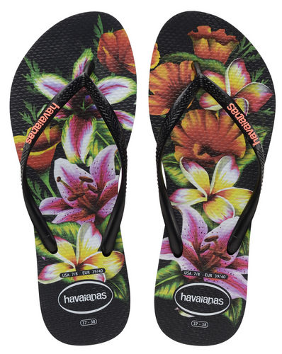 Havaianas Women's Flip Flops Slim Floral Sandal Black / Black Brazilian Sandals