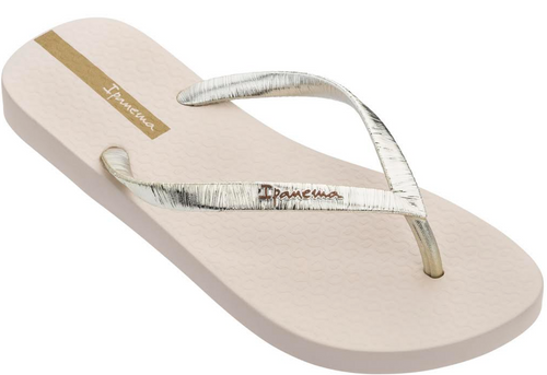 Ipanema Women's Flip Flops Foil Sandal Beige Metallic Gold Brazilian Sandals