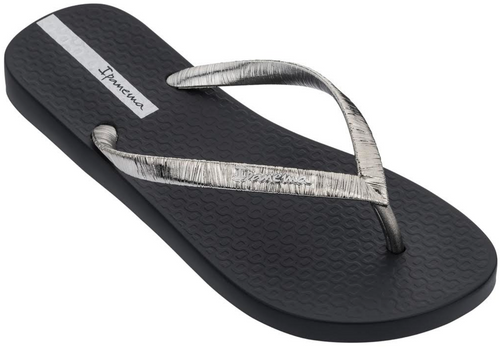 Ipanema Women's Flip Flops Foil Sandal Black Metallic Silver Brazilian Sandals