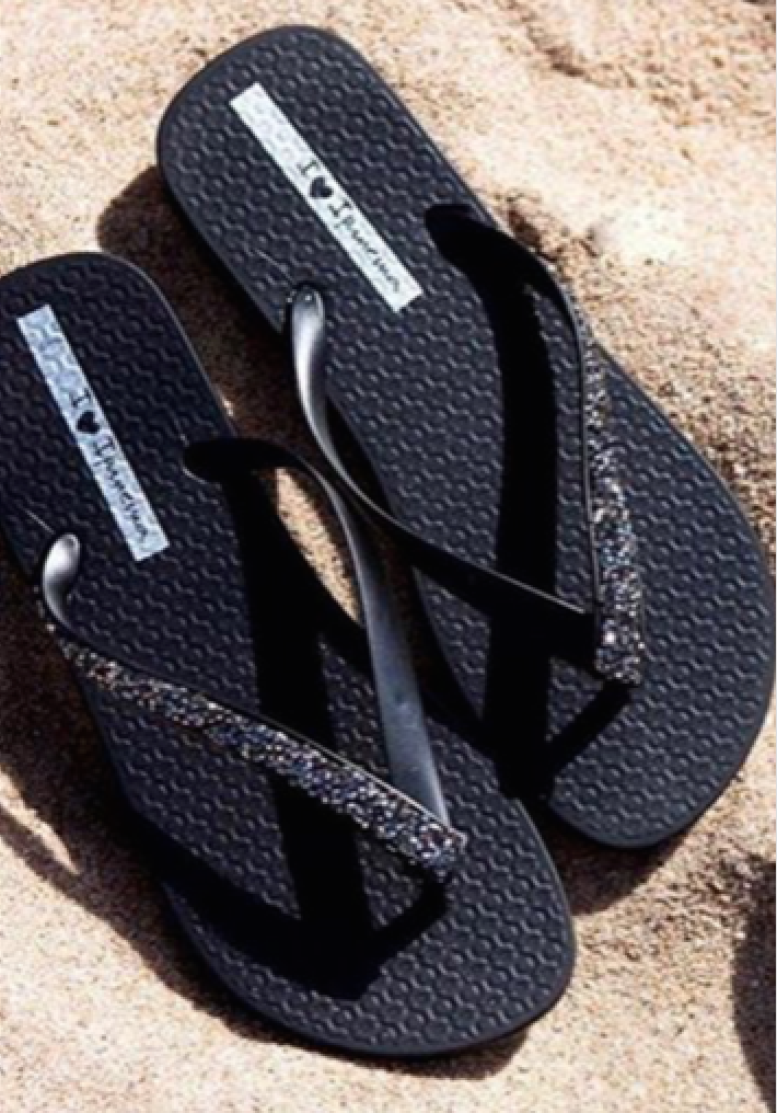 Ipanema Women`s Flip Flops Pebble Sandal Black / Rhinestones Sandals