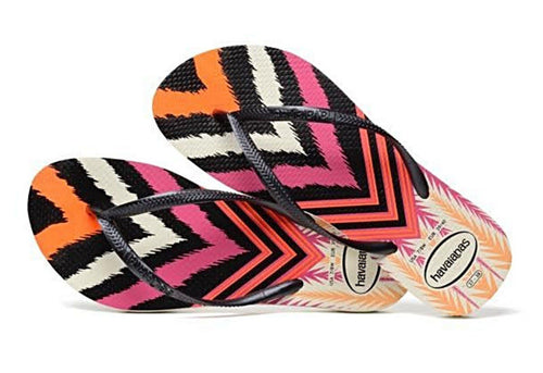 Havaianas Women's Flip Flops Slim Tribal Sandal White Black Sandals